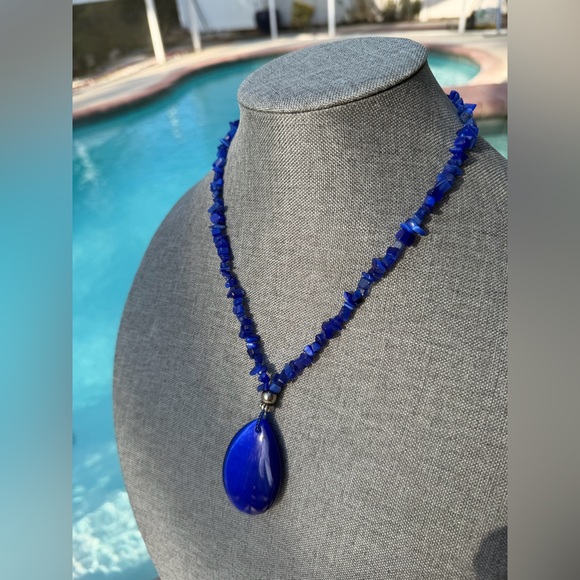 Jewelry - Blue Beaded Necklace with Pendant